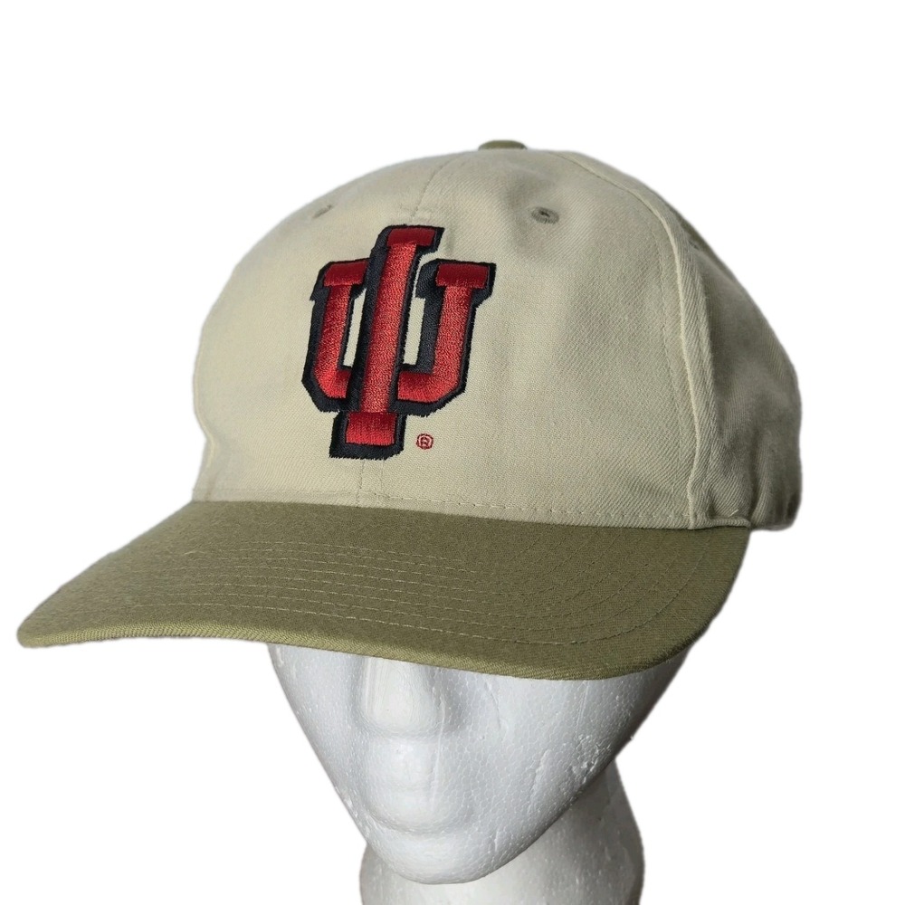 90s Indiana University IU Team Spirit Baseball Cap Hat OSFA Beige Embroidered